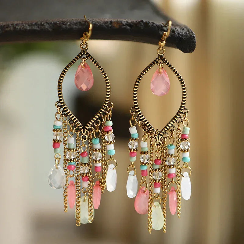 Antique Gold Plated Long Tassel Earrings For Women - Viexta