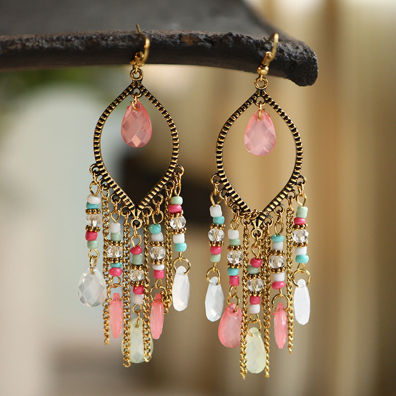 Antique Gold Plated Long Tassel Earrings For Women