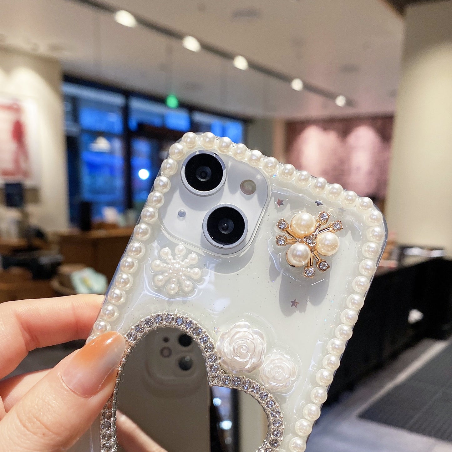 Love Pearl Transparent Mirror iPhone Case