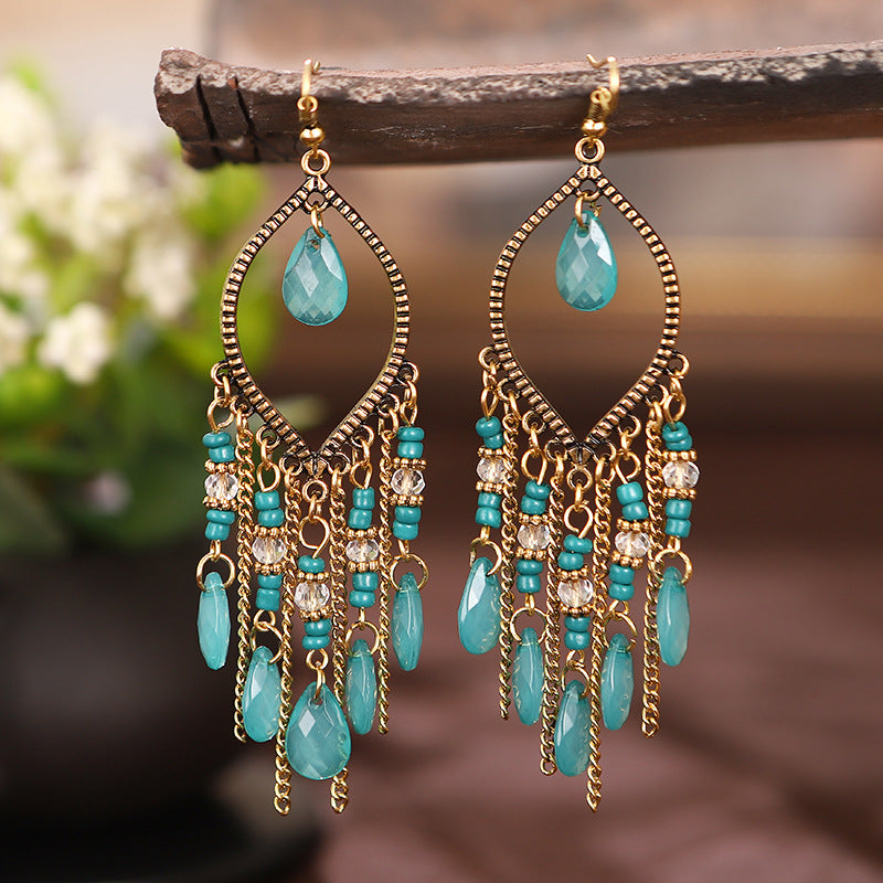 Antique Gold Plated Long Tassel Earrings For Women