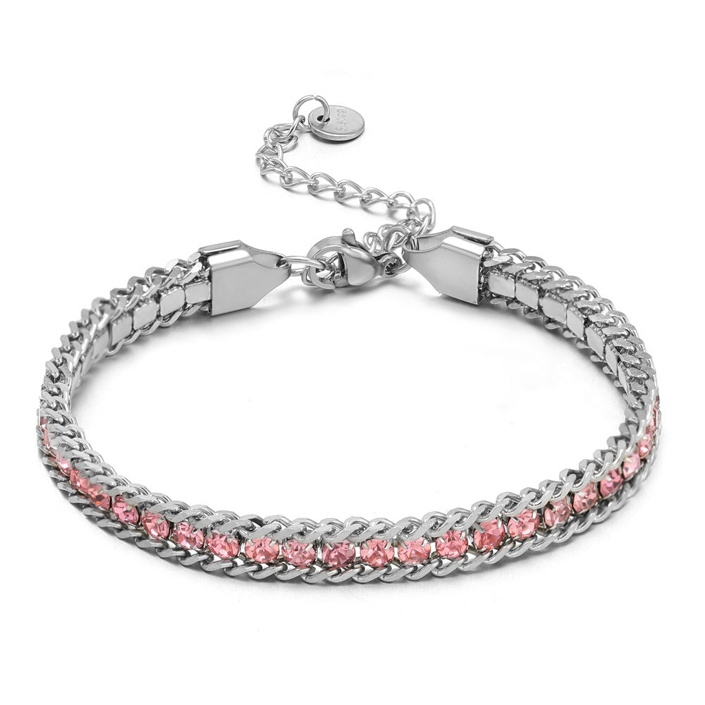 Zircon-studded Chain Pearl Bracelet