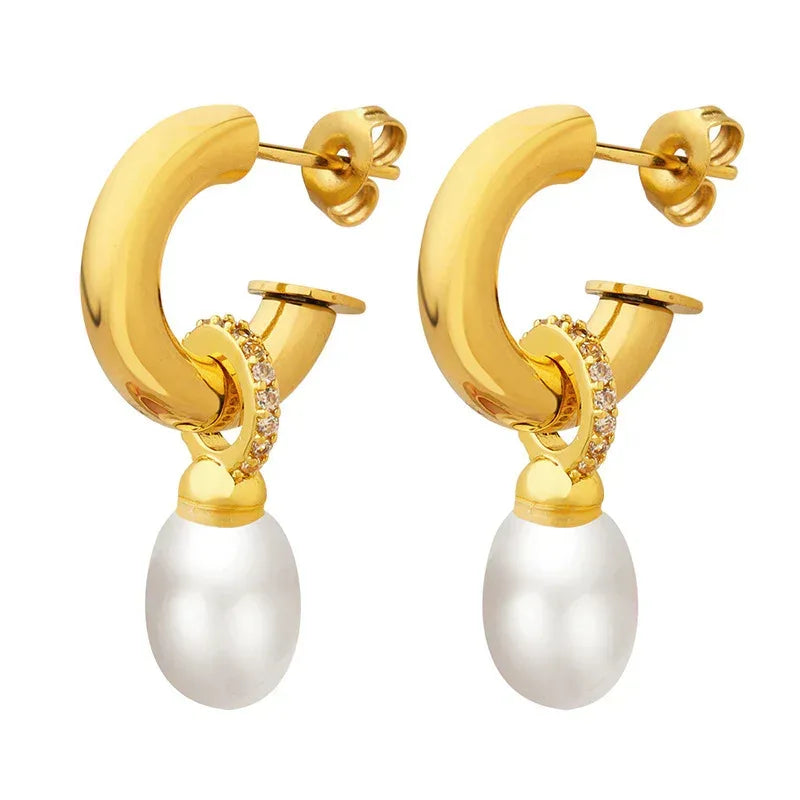 baroque-imitation-pearl-c-shaped-stud-earrings - Viexta