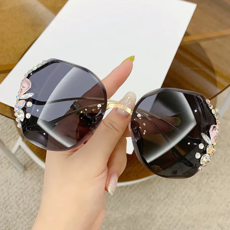 Women's Fashion Rimless Cut Edge Diamond Sunglasses - Viexta