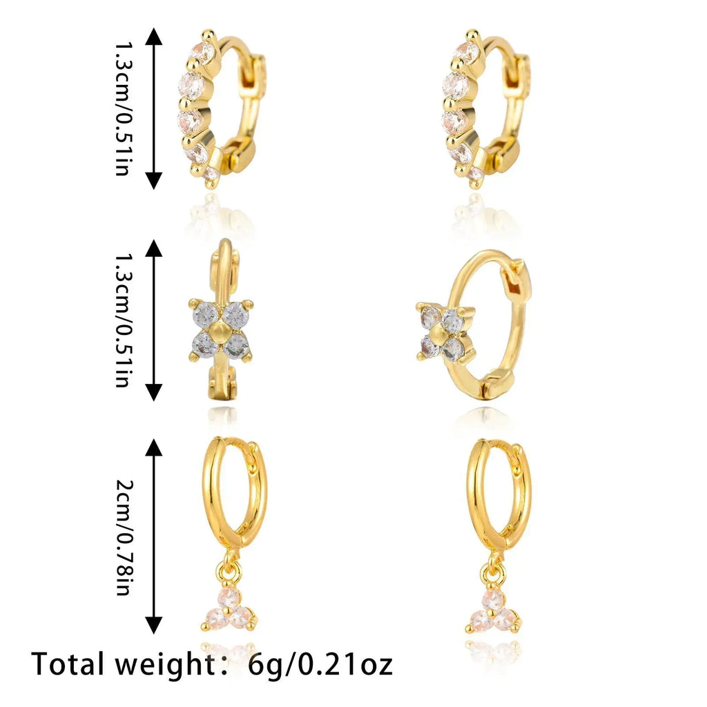 Brass Zircon Geometric Flower Three-piece Set - Viexta