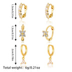 Brass Zircon Geometric Flower Three-piece Set
