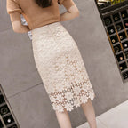 High Waist Crocheted Hollow Slit Sheath Skirt - Viexta