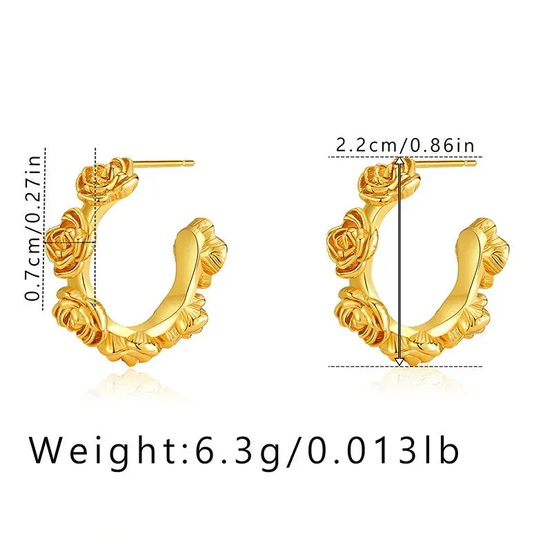 Rose Carved Retro Textured Earrings - Viexta