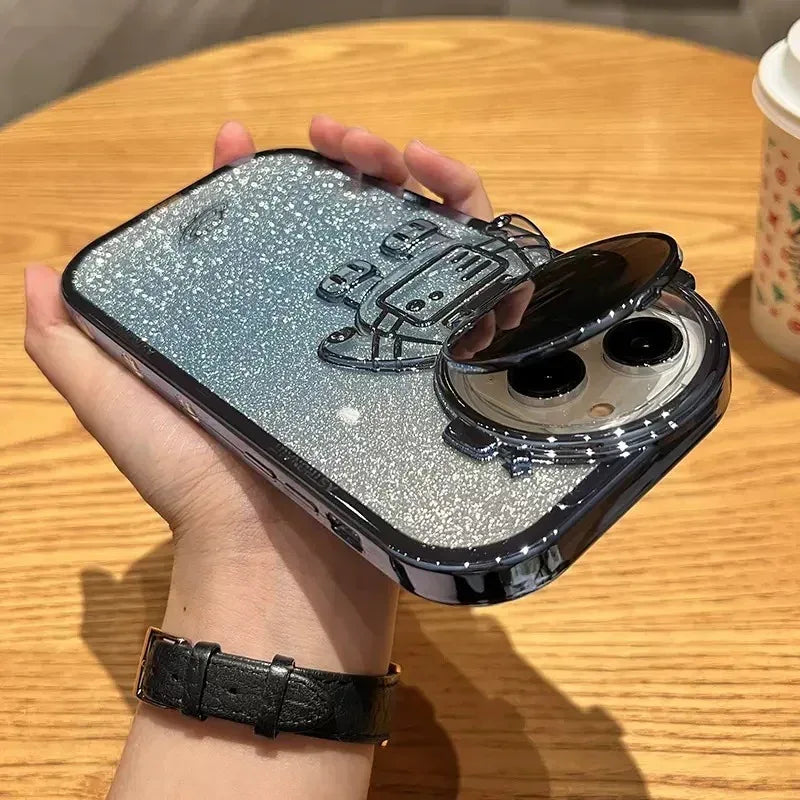 Glitter Astronaut Camera Stand Phone Case For IPhone - Viexta