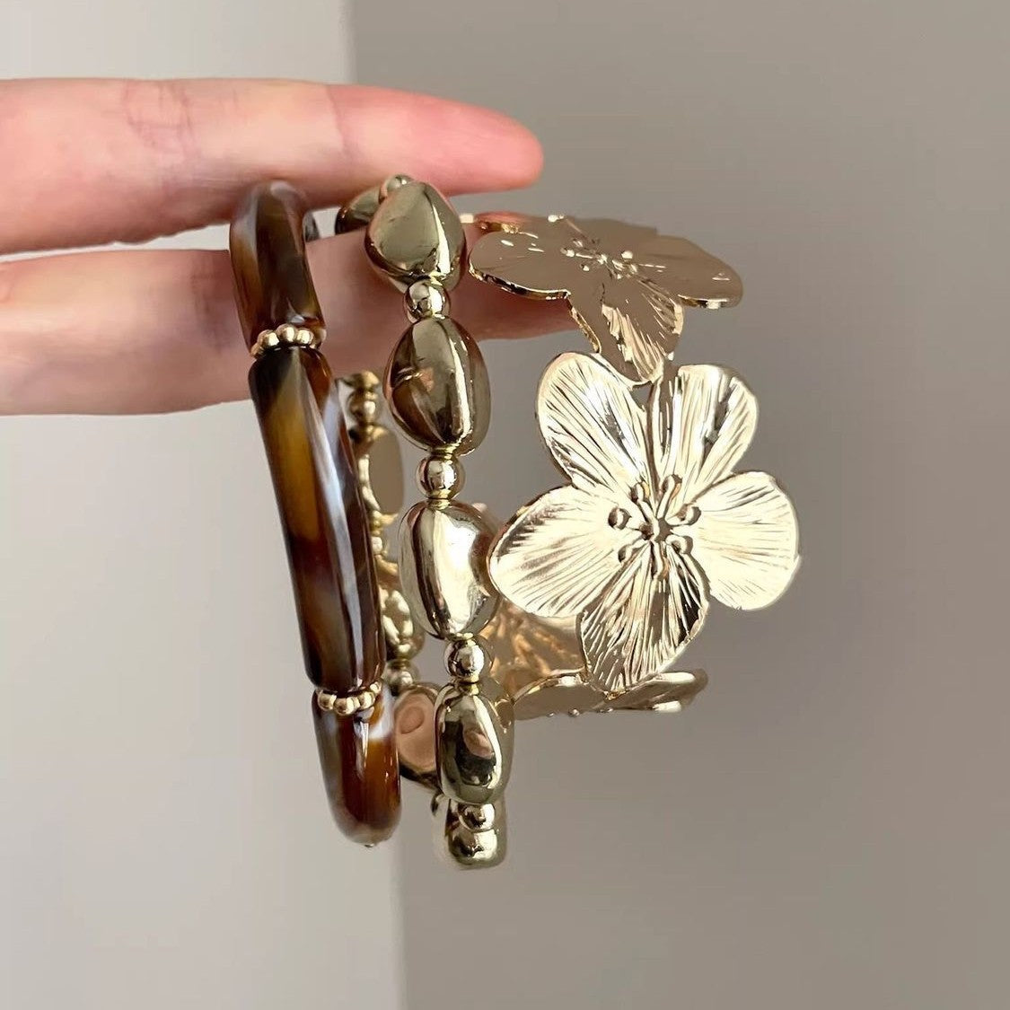3 Pcs Women's Metal Flower Bracelet