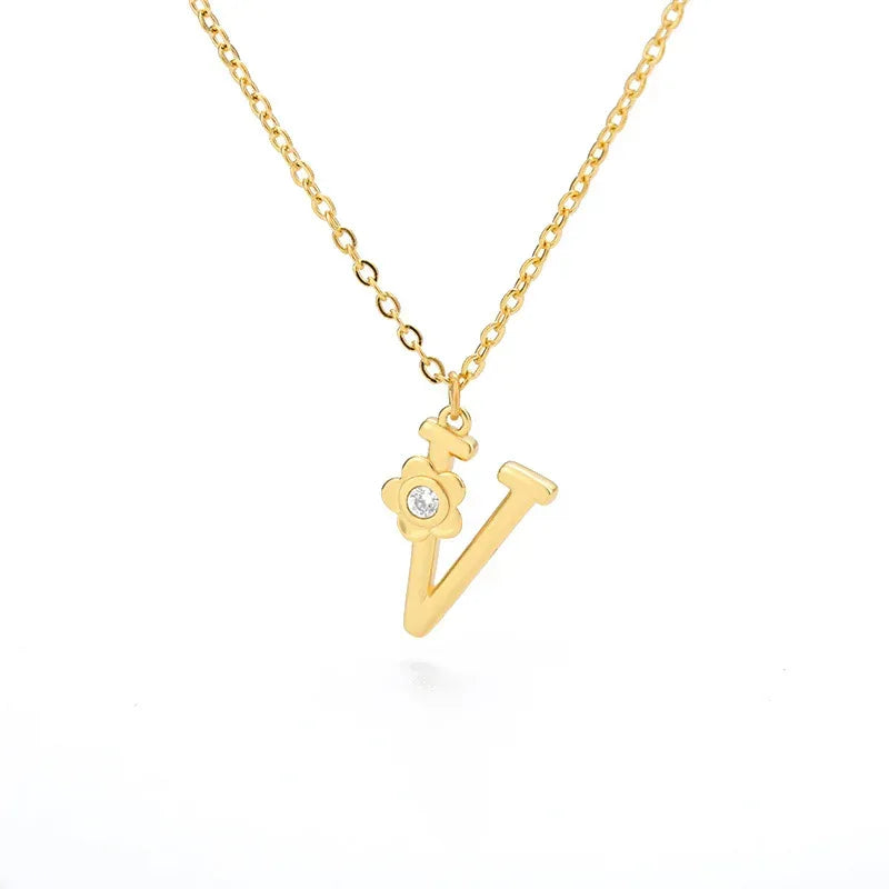 Rose English Alphabet Pendant Necklace - Viexta