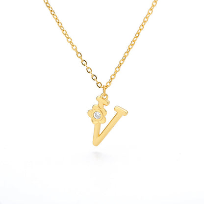 Rose English Alphabet Pendant Necklace