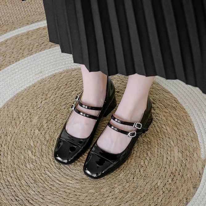 Square Toe Chunky Buckle Mid-heel - Viexta