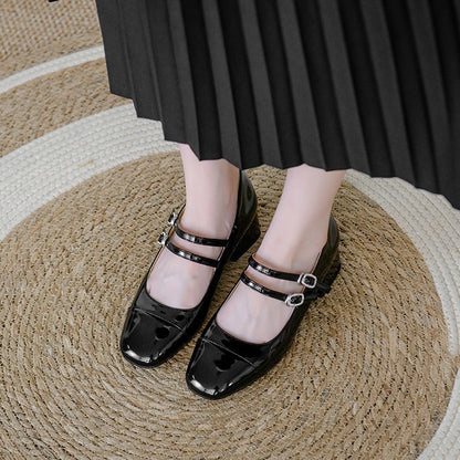 Square Toe Chunky Buckle Mid-heel