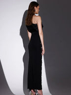 Off-shoulder Diamond Black Evening Dress - Viexta