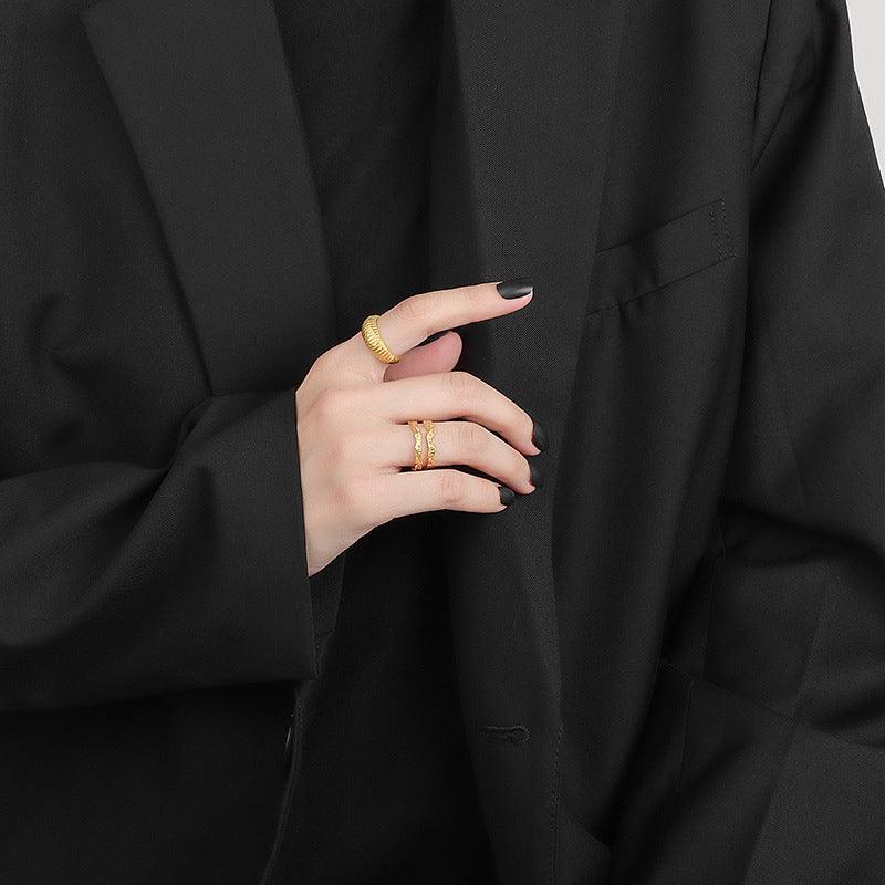 retro-irregular-double-line-silver-plated-ring - Viexta