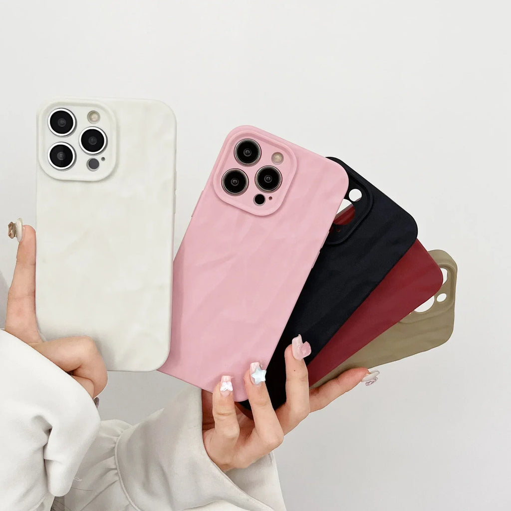 Solid Color Pleated Frosted iPhone Cover - Viexta