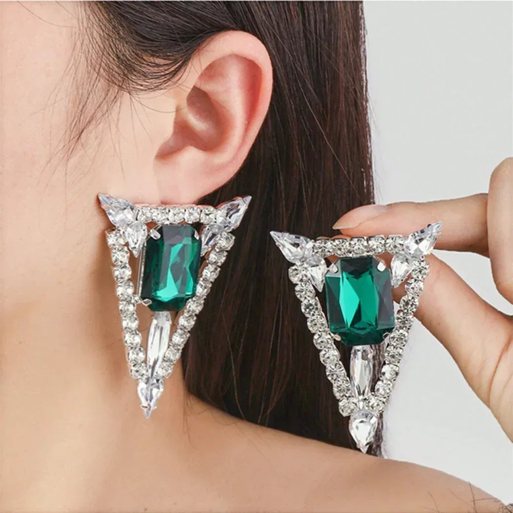 Multi-colored Exaggerated Rhinestones Triangle Jewel Earrings - Viexta