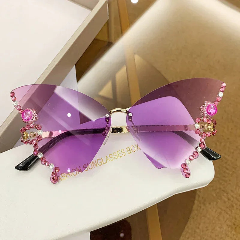 butterfly-shape-diamond-rimless-sunglasses - Viexta