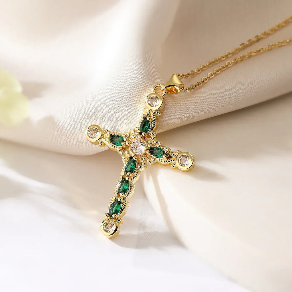 affordable-luxuryplated-real-gold-zircon-cross-pendant-necklace - Viexta