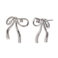 Stainless Steel 18K Gold Plating Rhinestone Bow Pendant Earring Ring - Viexta