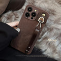 Vintage Leather Wrist Strap Premium Moon Crater iPhone Case