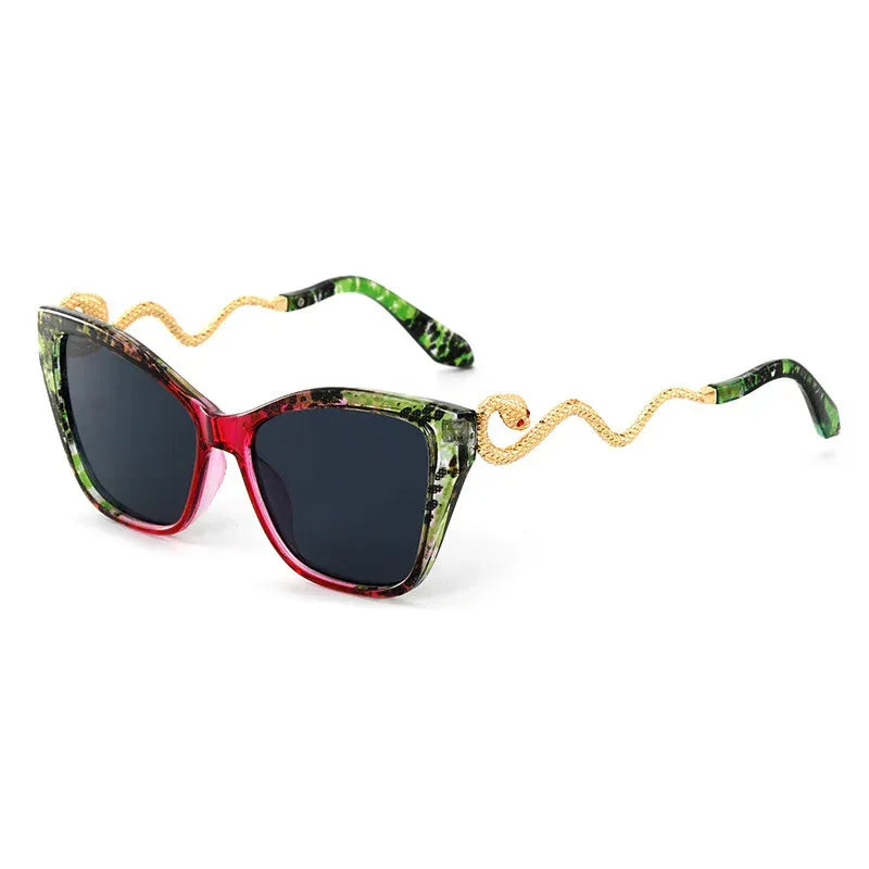 Retro Snake Temple Metal Cat Eye Party Sunglasses - Viexta