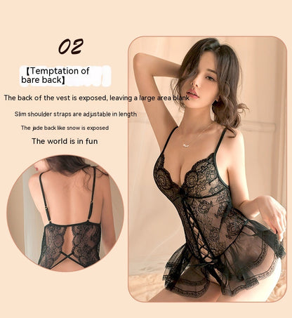 Lingerie Sling Lace Jumpsuit Hollow-out Uniform Pajamas