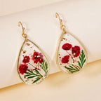 Drop-shaped Epoxy Leaf-shaped Flowers Earrings - Viexta