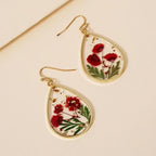 Drop-shaped Epoxy Leaf-shaped Flowers Earrings - Viexta