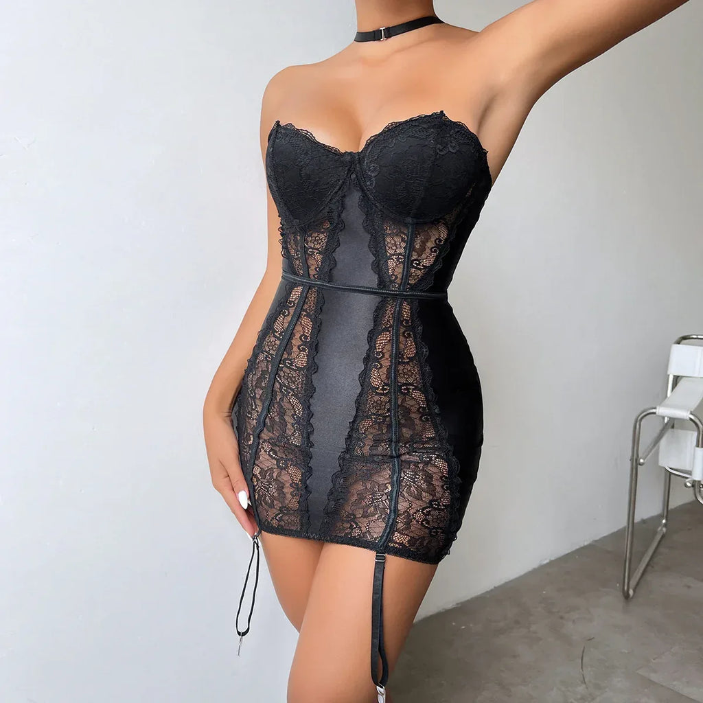 jumpsuit-push-up-chest-wrapped-halter-sexy-lingerie-see-through - Viexta