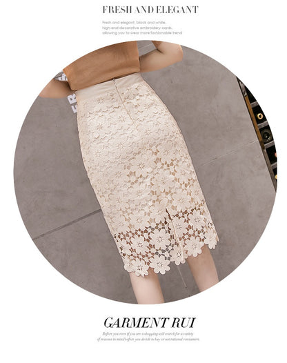 High Waist Crocheted Hollow Slit Sheath Skirt