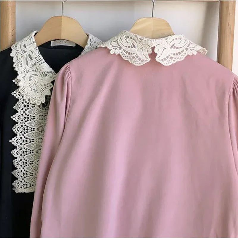 Lace Bow Elegant Long Sleeve Blouse Women - Viexta