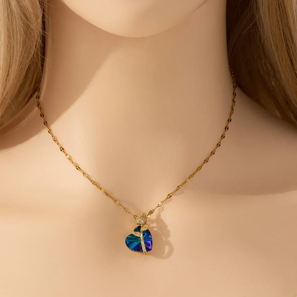 Sapphire Heart Pendant Necklace - Viexta
