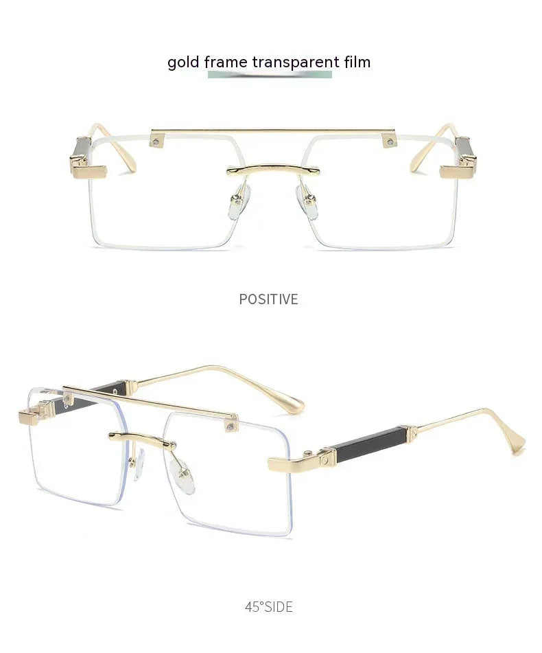 Frameless Trimming Double Beam Square Sunglasses - Viexta