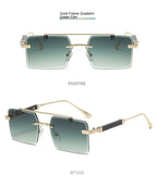 Frameless Trimming Double Beam Square Sunglasses - Viexta