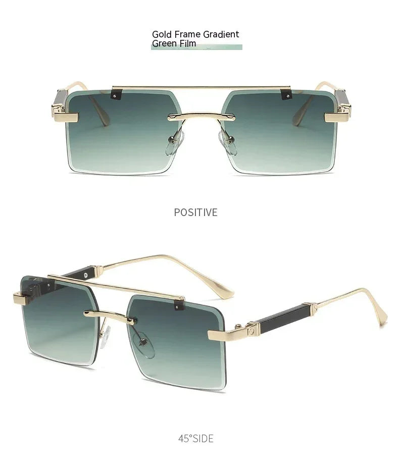 Frameless Trimming Double Beam Square Sunglasses - Viexta