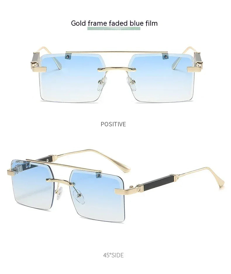 Frameless Trimming Double Beam Square Sunglasses - Viexta