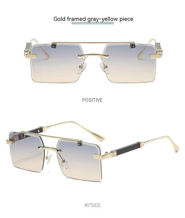 Frameless Trimming Double Beam Square Sunglasses - Viexta