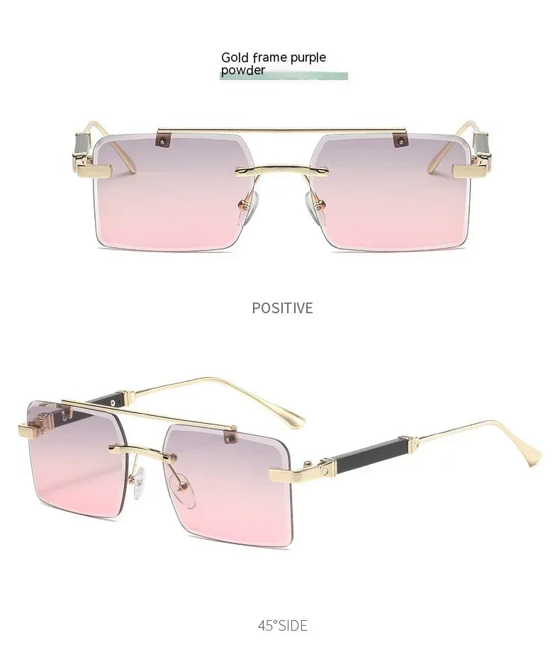 Frameless Trimming Double Beam Square Sunglasses - Viexta