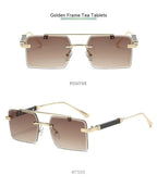 Frameless Trimming Double Beam Square Sunglasses - Viexta