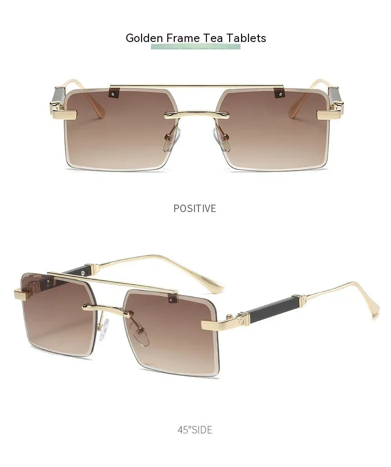 Frameless Trimming Double Beam Square Sunglasses - Viexta