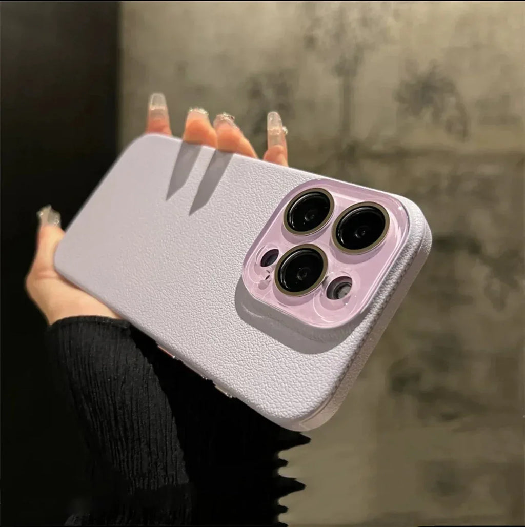 Solid Color Frosted Leather Crystal iPhone Case - Viexta