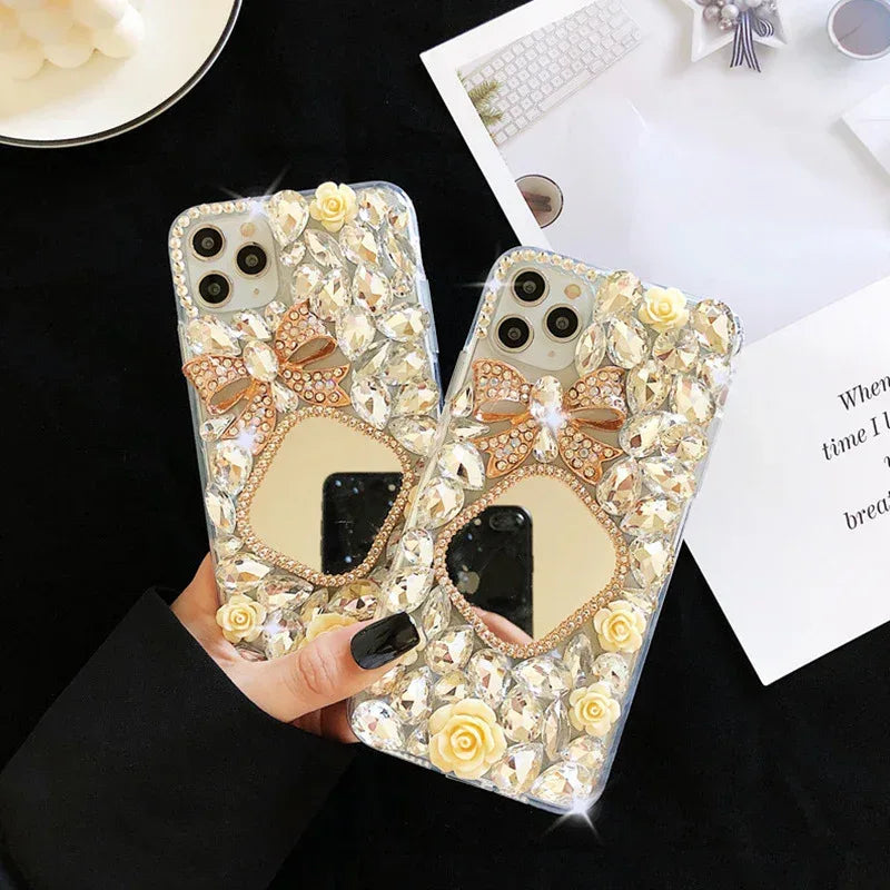 Rhinestone Mirror Diamond Bow iPhone Case - Viexta