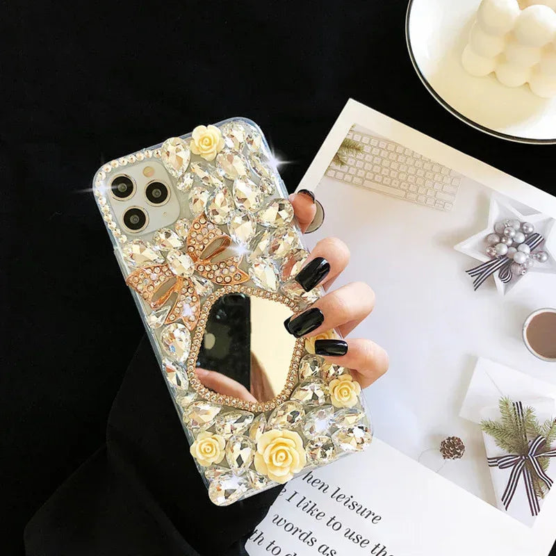 Rhinestone Mirror Diamond Bow iPhone Case - Viexta