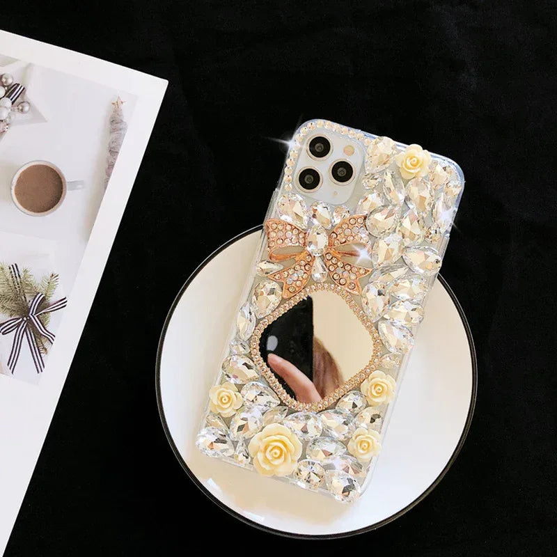 Rhinestone Mirror Diamond Bow iPhone Case - Viexta