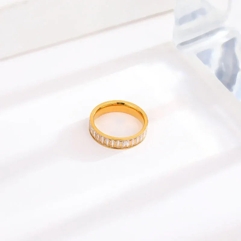 Rhinestone Titanium Steel Ring - Viexta