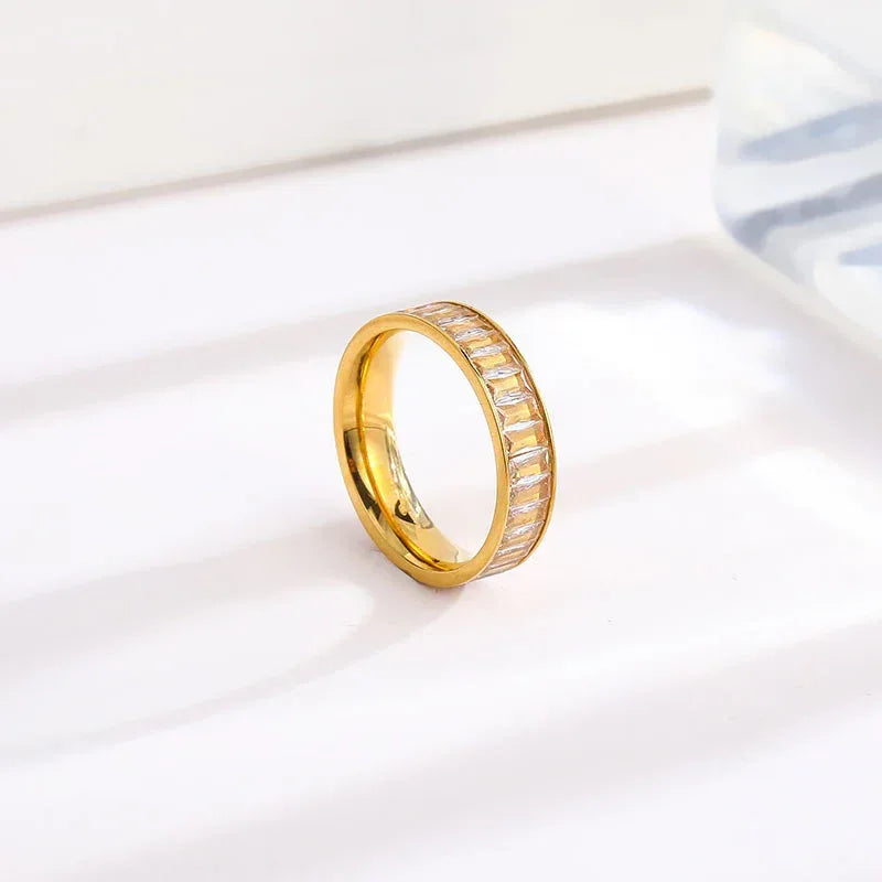 Rhinestone Titanium Steel Ring - Viexta