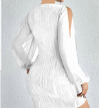 Slimming V-neck Dress Women Fashion Long Sleeve Solid Color Short Dress - Viexta