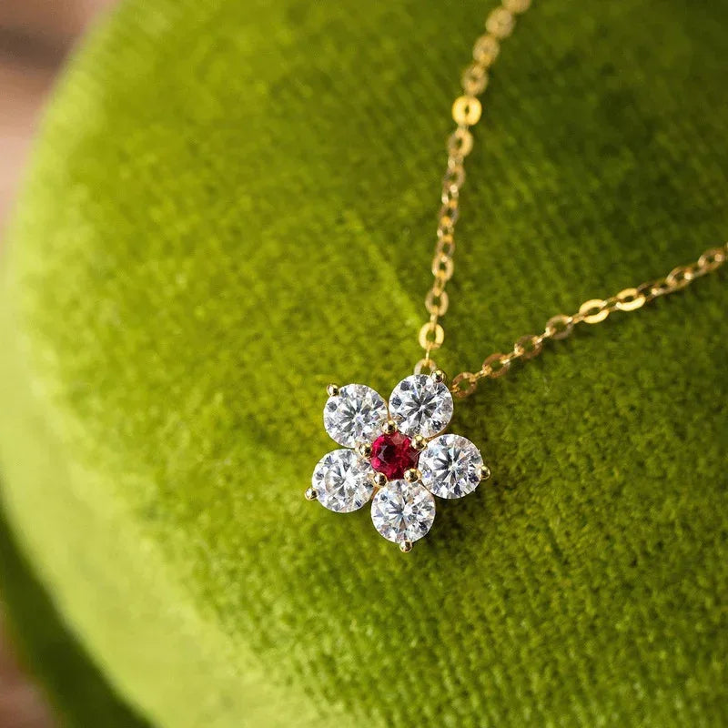 18K Gold Plating S925 Sterling Silver Ruby Necklace - Viexta