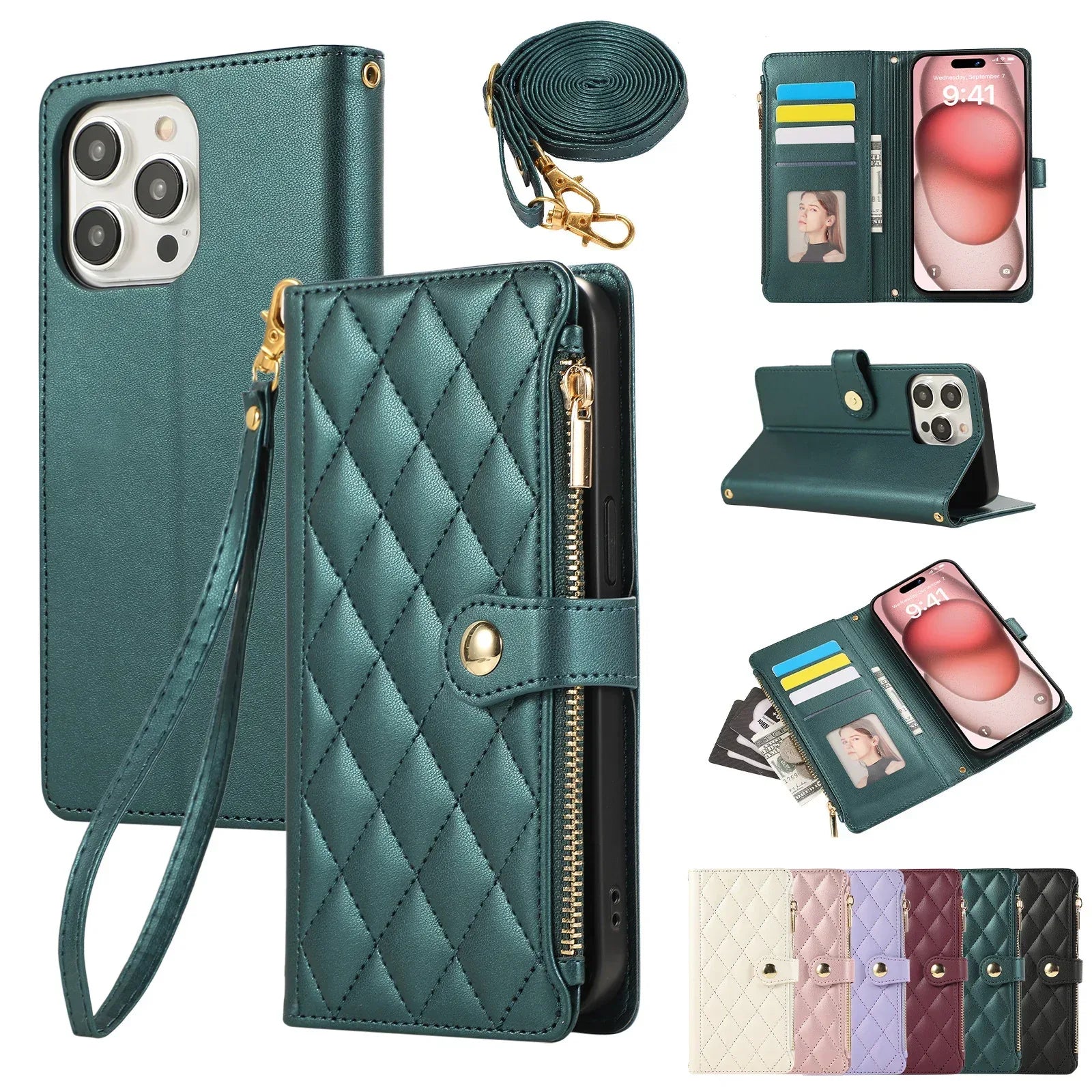Diamond Chanel's Style Zipper Crossbody Rope iPhone Case - Viexta